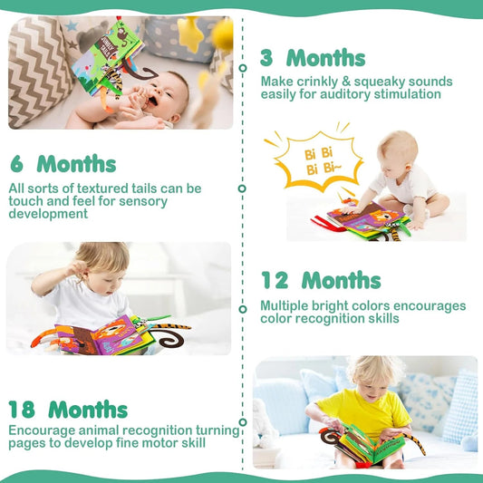 Books Toys, Touch and Feel Crinkle Cloth Book for Infant Baby 0-3-6-12-18 Months, Early Development Interactive Stroller Soft Toys, Newborn Gifts for Boys Girls