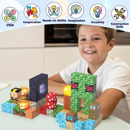Magnetic Building Blocks, Magnetic Blocks STEM Construction Toys, Montessori Sensory Stacking Toys for Toddlers, Magnet Cubes with Light Blocks, Christmas Birthday Gifts for Kids Age 3 4 5 6 7 8-12