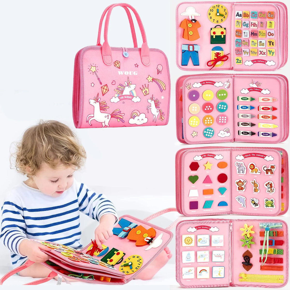 Montessori Busy Book Educational Toys for Toddler Portable Activity Travel Board Fine Motor Skills Early Education Learing Toys