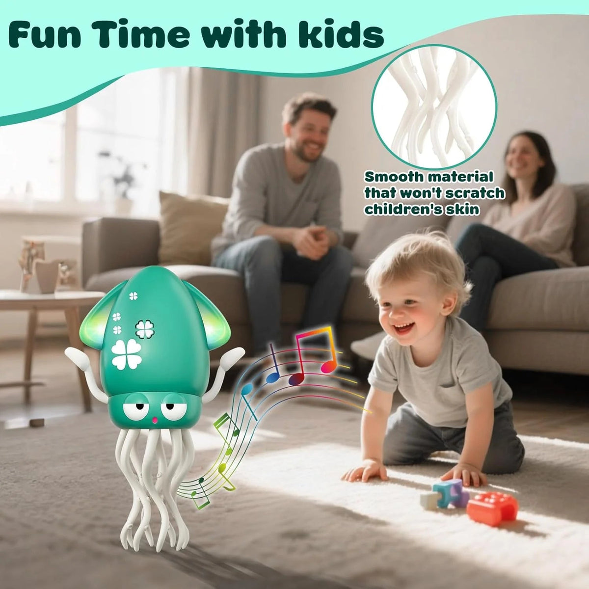 Dancing Octopus Baby Toy,Electric Crawling Octopus Tummy Time Toy,Rechargeable Magic Dancing Music Squid for Kids Ages 3 to 6,Adorable Gifts for Kids’ Birthdays,Funny Office Desk Decoration