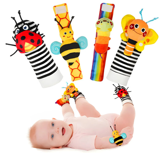 4-Piece Baby Wrist & Foot Rattle Set with Soft Wearable Rattles for Hands & Feet