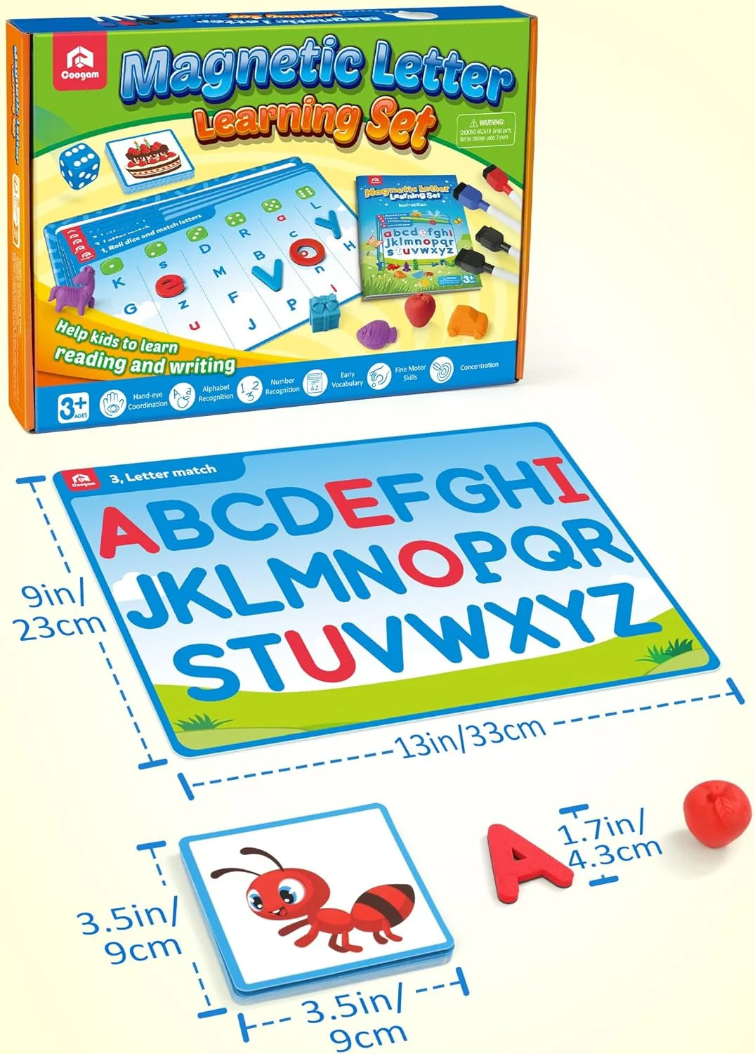 Preschool Alphabet Learning Activities, Magnetic EVA Letters Matching & Handwriting Game, Educational ABC Recognition with 6 Pattern Cards, Phonic Manipulatives Toys for Kids Age 3+
