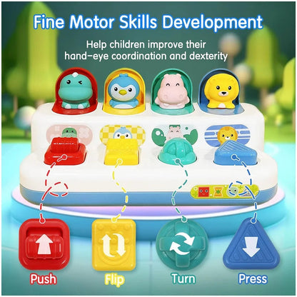 Interactive Pop up Animal Toys with Music & Light, Montessori Cause and Effect Toys for 1 Year Old Boy Girl Early Learning Musical Baby Toy 9-12-18 Months STEM Toddler Toy Age 1-2 Gift for Infant