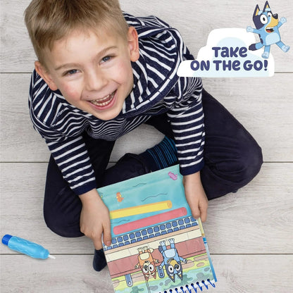 Bluey Aqua Art - Reusable Water Reveal Activity Pages with Water Pen for No-Mess Drawing and Coloring