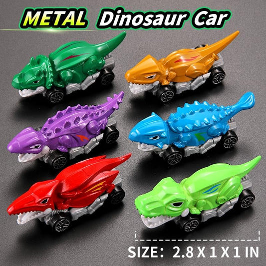 Dinosaur Car Toys Set, 6 Pack Metal Dinosaur Vehicles, Kids Toys for Ages 3-5 (6)