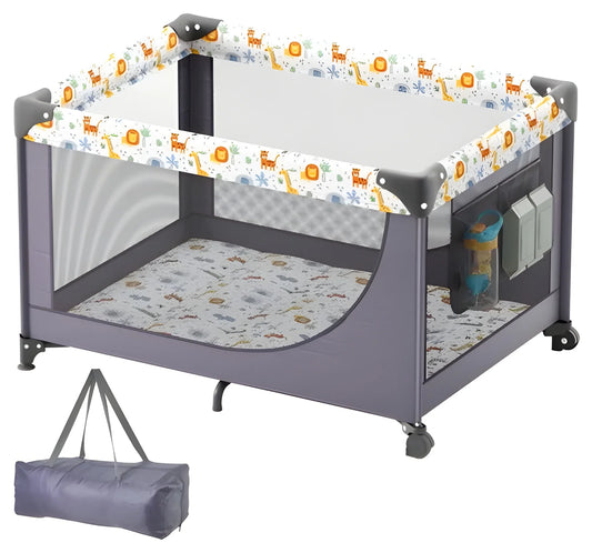 Portable Baby Playpen with Wheels and Breathable Mesh for 0 to 36 Months