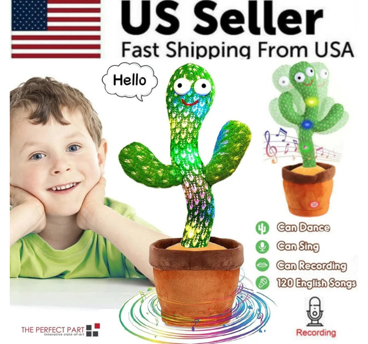 Dancing Cactus Plush Toy with Voice Recording, Singing & Repeating Function