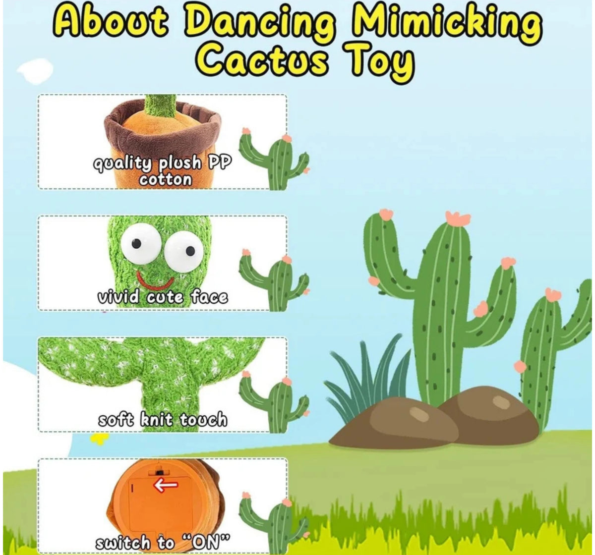 Dancing Cactus Plush Toy with Voice Recording, Singing & Repeating Function