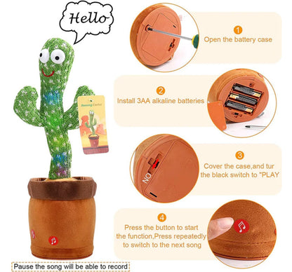 Dancing Cactus Plush Toy with Voice Recording, Singing & Repeating Function