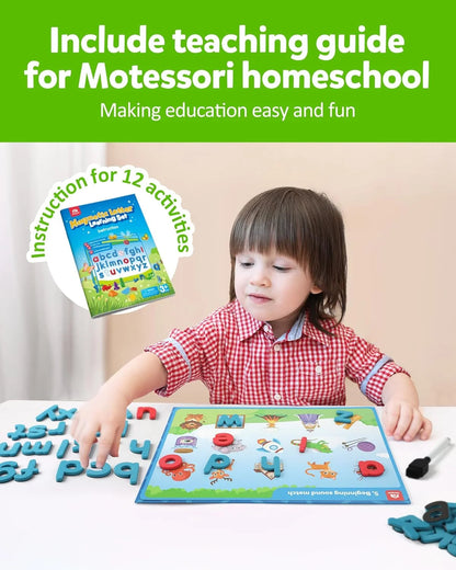 Preschool Alphabet Learning Activities, Magnetic EVA Letters Matching & Handwriting Game, Educational ABC Recognition with 6 Pattern Cards, Phonic Manipulatives Toys for Kids Age 3+