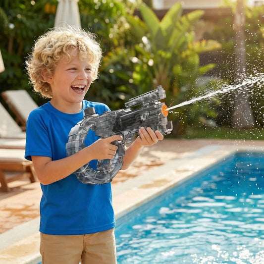Mechanical Transforming Electric Water ππͺπ£ for Kids Adults,Electric Water πlaster with Strobe Lights,Long Range & Mechanical Deformation, Outdoor Water Game Gift Boys Girls (Black)