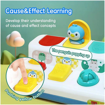 Interactive Pop up Animal Toys with Music & Light, Montessori Cause and Effect Toys for 1 Year Old Boy Girl Early Learning Musical Baby Toy 9-12-18 Months STEM Toddler Toy Age 1-2 Gift for Infant