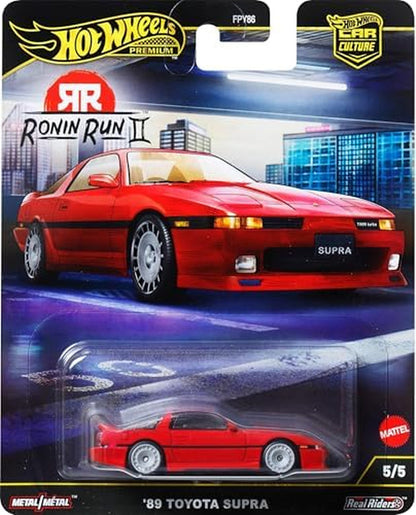 Premium Car Culture Collectible Toy Car, 1:64 Scale Die-Cast Toyota Supra A70, Ronin Run 2 Vehicle with Real Riders Tires